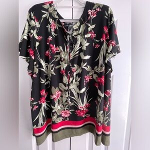 Black blouse with colorful flowers